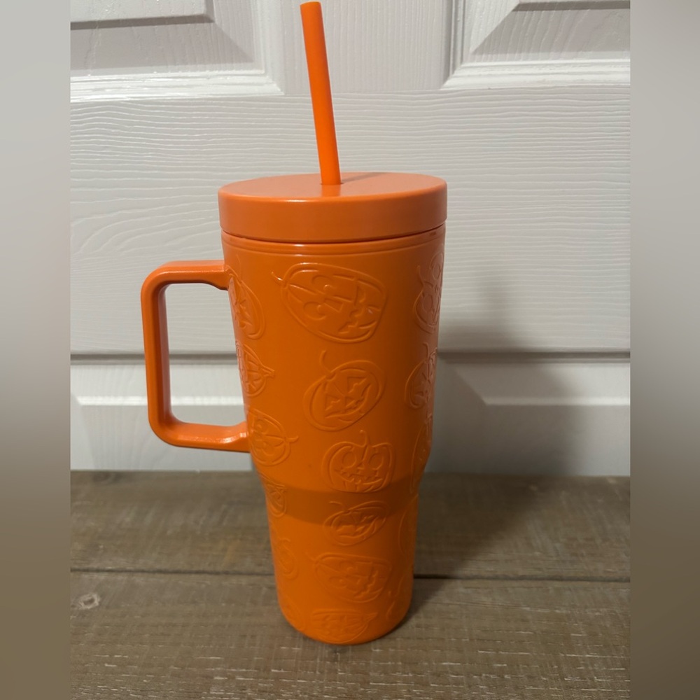 Orange Insulated Travel Tumbler with Lid & Straw